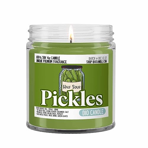 Pickles Scented Candle - Smells Like Dill - Pickle - Brine - 100% Naturally Vegan Soy and Premium Fragrance | Great Gift | Handmade in Denver, Colorado (4oz Glass Jar)