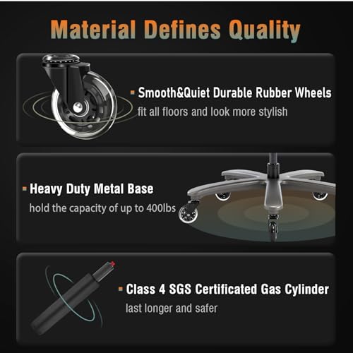 Big and Tall 400lbs Office Chair - Adjustable Lumbar Support Quiet Rubber Wheels Heavy Duty Metal Base, High Back Large Executive Computer Desk, Thick Padded Ergonomic Design for Back Pain - Image 8
