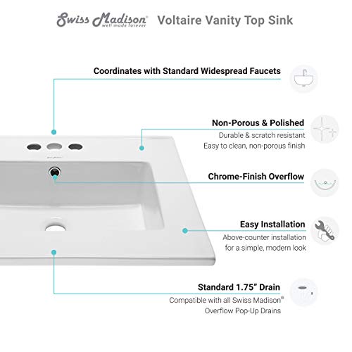 Swiss Madison Sm-Vt327-3 Voltaire Vanity Top Sink With 4" Centerset Faucet Holes #TOP6