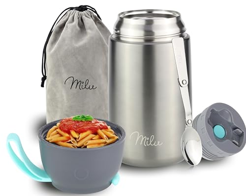 Produktfoto von Milu® Thermobehälter für Essen 800ml, Edelstahl Warmhaltebehälter mit Löffel, Thermobecher Essen, Thermo Lunchbox…