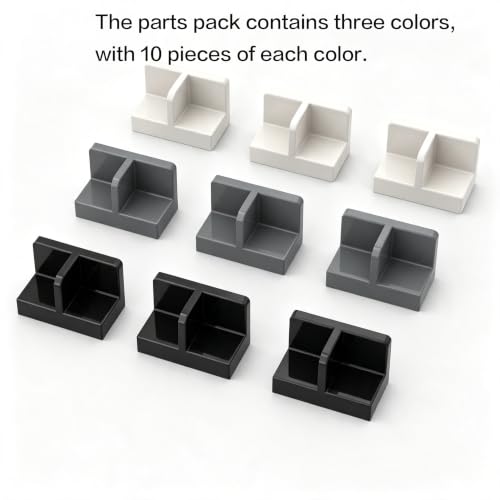 30 Pieces Black White Dark Bluish Gray Assortment, High-Precision MOC Building Bricks Replacement Parts Compatible with Lego Bricks, 93095 Panel 1X2X1 with Rounded Corners and Central Divider