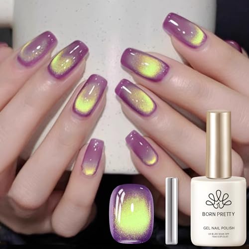 BORN PRETTY Lavender Purple Neon Green Glitter Cat Magnetic Eye Gel Polish