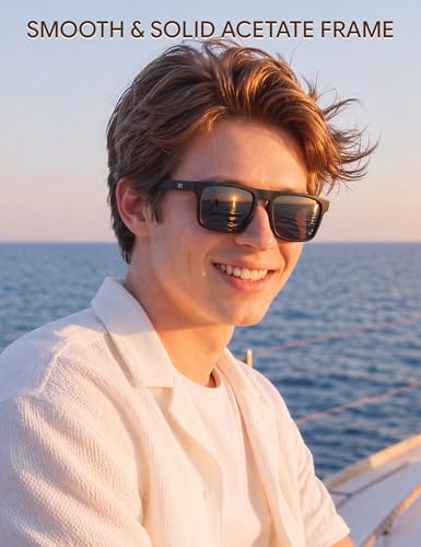 Image of BIRCEN Mens Acetate Polarized Sunglasses: Retro Square Sun Glasses UV400 Protection Anti-Glare Shades for Driving Travel