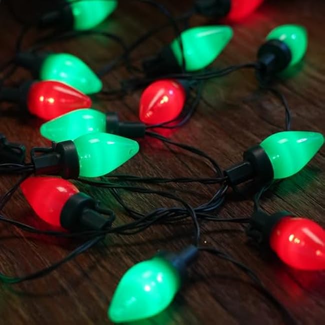 HAYATA C7 Bulbs Battery Classic Christmas String Lights with Timer - Red&White 50 LED 24ft String Lights - Fairy Lighting for Outdoor, Indoor, Garden, Yard, Party, Home, Wreath, Garlan SE (Red&Green)