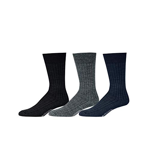Merino Wool Mid-Calf Dress Socks for Men, Ribbed Dress Socks