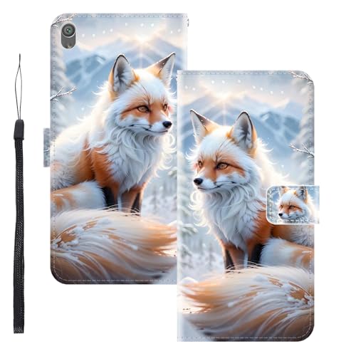 WUACYEAMING Coque pour Sony Xperia XA,Protection Housse en Cuir PU Portefeuille à Rabat Motif Cover Kickstand Bumper Antichoc [Fentes pour Cartes] Le Renard