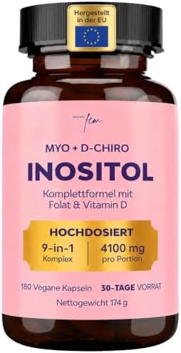 Myo Inositol & D Chiro Inositol Komplex 4100 mg – 9-in-1 mit aktivem Folat (5-MTHF), Chrom, Zink, Vit. B6, B12 & D3 – Vegan & ohne Zusätze – 180 Inositol Kapseln