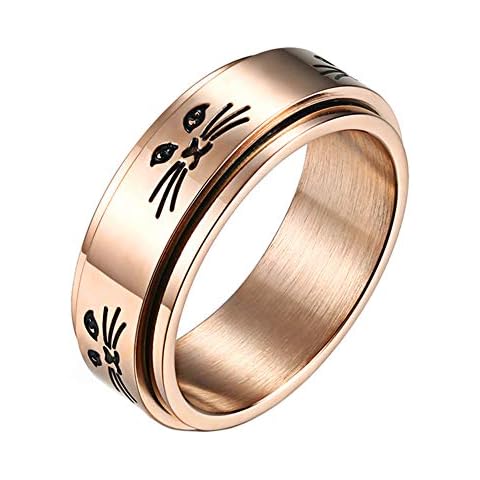 IFUAQZ Men's Women's Stainless Steel Spinner Ring 8MM Animal Cute Kitty Cat Band Stress Relief Rose Gold Size 10 Cover