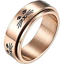 8MM Fashion Stainless Steel Cute Kitty Spinner Ring for Men Women Silver Promise Rings Band Cat Face Engraved