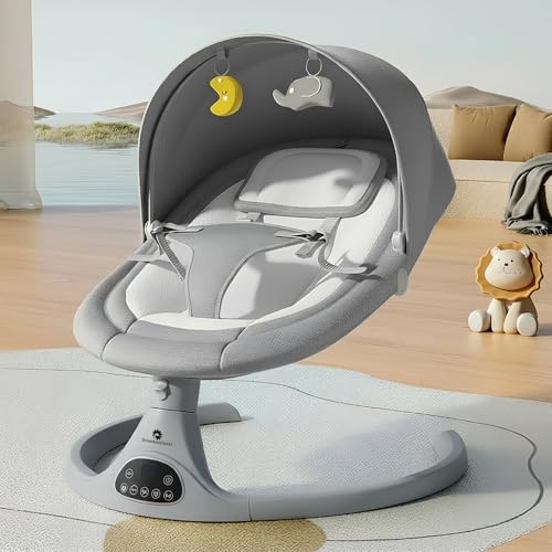 Image of StarAndDaisy baby rockers for 0 to 2 years, Baby Multi functional rocking chair / rocker for babies, Infants & Toddler with 5-level Automatic Swing & Bouncer / cradle with touch panel and hanging toys (Grey)