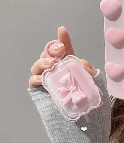 Image of Compatible with Airpods 4 (2024) Pouch Case Cover, Soft Silicone Case Cover with Key-Chain, 360 for Airpods 4 Gen Full Protective Pouch Case (Bow Pink)