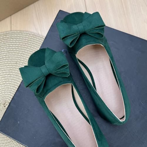 Image of WENJIAZHIZHI Square Toe Bow Ballet Slip-On | Classic Suede Finish,Chic Bow Detail,Effortless Everyday Style,Wedding Party Office,Plus Size Available