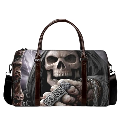 Boss Skull Spinner Cabin Bag β Dark Horror Hard Shell Rolling Suitcase, Rugged TSA Approved Carry-On Travel Luggage with Gothic Festival Design (18 x 8.5 x 10 Inches)
