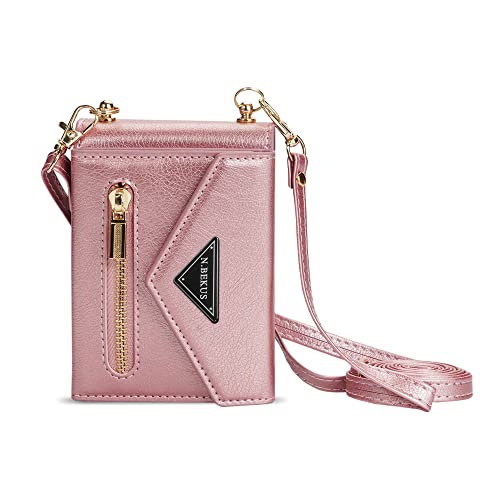 UDBKKDX Wallet Case for Samsung Galaxy Z Flip 5, Matte Leather with Viewing Stand Camera Lens Protection Shockproof 4 Card Holders Cover with Shoulder Straps Zipper case Cover