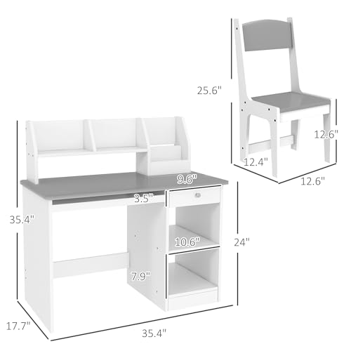 Qaba-Kids-Desk-and-Chair-Set-with-Storage-Study-Desk-with-Chair-for-Children-5-8-Years-Old-Gray Qaba Kids Desk and Chair Set with Storage Study Desk with Chair for Children 5 8 Years Old Gray
