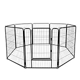 XMTECH 8-teilig Welpenlaufstall Freilaufgehege Hundelaufstall 80cm hoch, Welpenauslauf mit 1 Türen & 7X Erdanker, flexibel und faltbar, Welpengitter für Wohnung & Garten