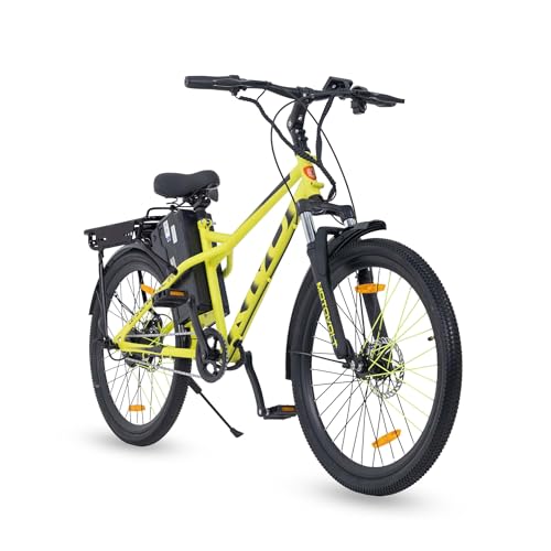 Image of Motovolt Kivo Lite Electric Cycle | 45 Km Normal Range | Removable Li-Ion 6 AH Battery (IP65) | 110 Kg Payload | 250W BLDC Motor | Disc Brakes (F&R) | Front Spring Suspension | Neon Satin