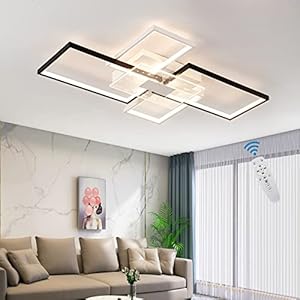 LED Modern Ceiling Light, Living Room Dimmable Remote Control Ceiling Light, 98 W Minimalist Metal Acrylic Decorative Lighting for Bedroom Living Room Dining Room Pendant Light, Black