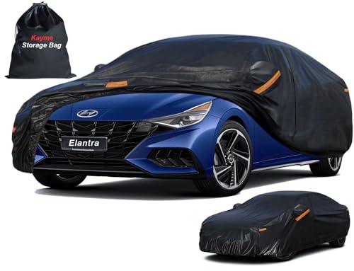 Image of Kayme 7 Layers Car Cover Custom Fit for Hyundai Elantra (2006-2025) Waterproof All Weather for Automobiles, Outdoor Full Cover Rain Sun UV Protection.Black