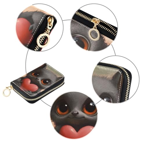 Credit Card Protector RFID Blocking Wallet Womens Zip Around Leather Coin Purse Pouch with Zipper Cute Bat Big Eyes Black4