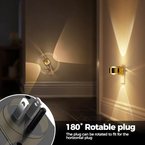 Image of Briignite Night Light Projector, LED Night Lights Plug into Wall, 180 Rotating Night Light for Kids, Dusk to Dawn Sensor, 0-150LM Dimmable, Warm White Ambient Lighting for Bathroom, Golden, 2 Pack