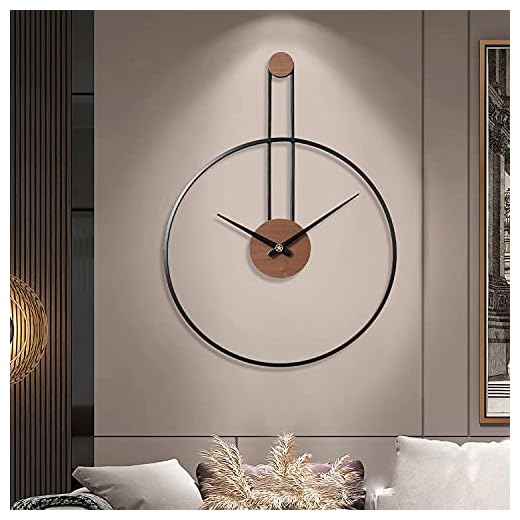 YISITEONE Medium Decorative Wall Clock for Living Room,Metal & Walnut Dial Home Decor Silent Non Ticking Lightweight Clocks for Bedroom, Study, Office Decorations, 24.4" X 17.7",Black