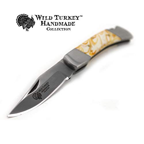 Wild Turkey Handmade Collection Folding Knife W/Leather Sheath Hunting Razor Sharp Blade #TOP1