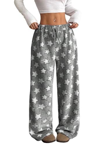 Image of ZAFUL Women's Fuzzy Plush Pajama Pants Wide Leg Pj Bottoms Lounge Pants