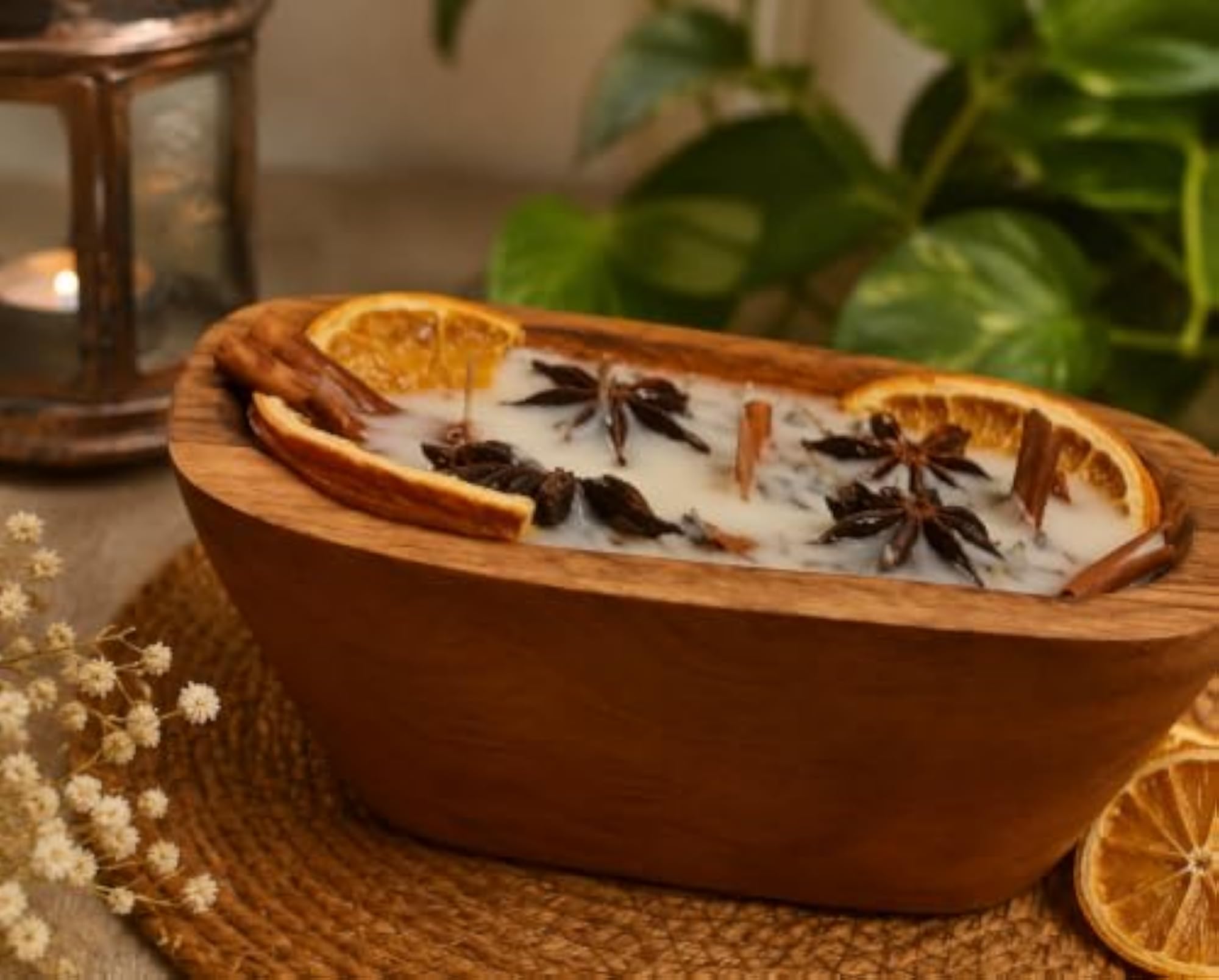 Wooden Dough Bowl Vanilla Scented Candle, 6inch by 4inch