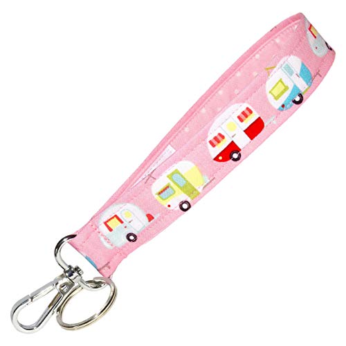 Camping Key Fob Strap - Pink Camper Keychain - Glamping Trailers - RV Accessories - 1 Inch Wide - 6 Inch Loop - Wallet or Purse Strap