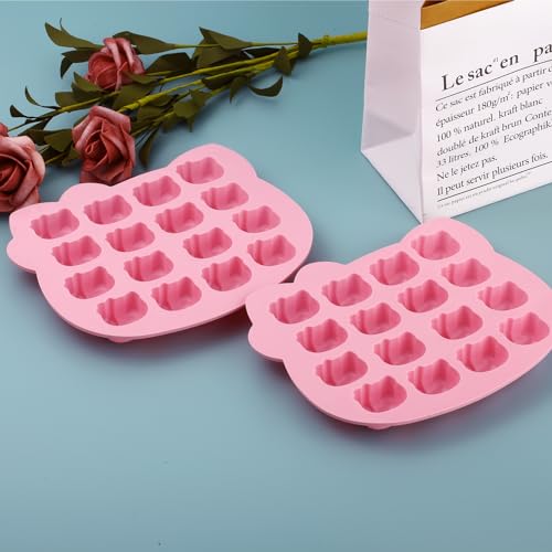 ICNYEKl Kitten Candy Molds Silicone 2 Pcs,32 Cavity Chocolate Silicone Mold for Sugar Craft,Birthday Cake Decoration,Maroon,Gum,Jelly,Pudding,Gelatin,Ice,Candles,Bath Bombs,Plaster,Resin,Clay Crafts