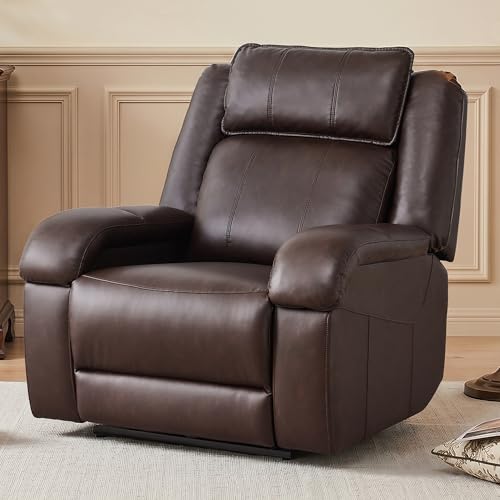 Image of SITJOY Pet Friendly Leather Power Recliner Chair, Zero Wall Hugger RV Recliners with Power Headrest, Charging Ports, Side Pockets, Down-Filled, Scratch Resistant Waterproof Faux Leather in Dark Brown