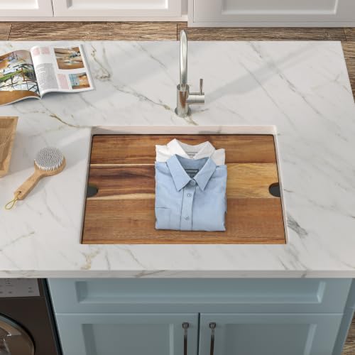 Image of 23 inchx19 inch Undermount Laundry Utility Sink Workstation - 16 Gauge 304 Stainless Steel, 13 Inch Deep Single Bowl Under Counter Sink Basin for Laundry Room, RV or Utility Use