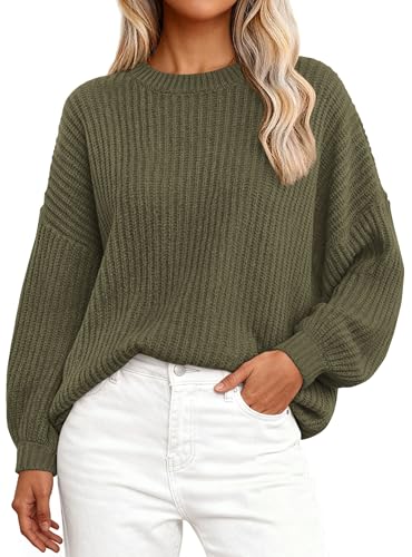 PRETTYGARDEN Fall Sweaters for Women 2026 Fashion Long Sleeve Casual Ribbed Knit Winter Clothes Pullover Jumper Tops (Army Green,X-Large)