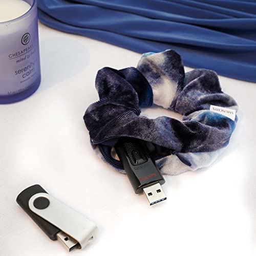 Smunchys Velvet Hair Tie Scrunchies For Girls & Women | Hidden Pocket Scrunchie With Zipper Pocket Storage For Keys, Money, Cash, Airpods, Accessories | Soft Elastic Hair Bands Scrunchy For Styling | Suitable For All Hair Types | Hair Accessories For Long Lasting Braids, Ponytails, Updos, Festivals, Clubs, Gym, Traveling, 1 Pack (Blue Tie Dye) #TOP1