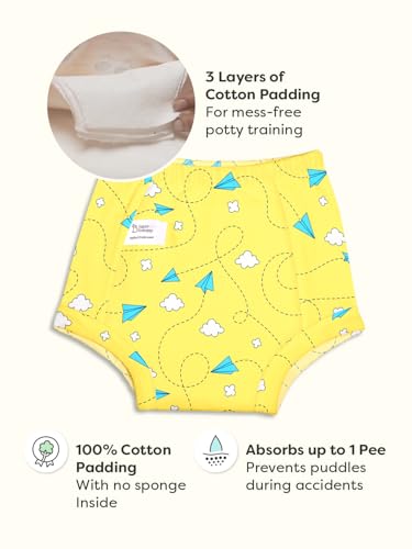 Image of superbottoms Padded Underwear for Growing Babies /Toddlers|with 3 Layers of Cotton Padding & Super DryFeel Layer| Pull-Up for Potty Training & Diaper-Free Time(Robo Love- Fly High, Size: 3, Pack of 2)