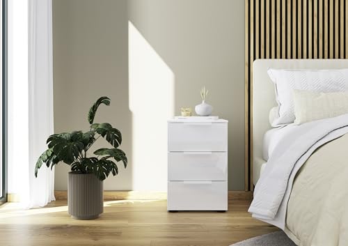 Rauch Möbel Flipp, Kommode für Schlafzimmer, Kinderzimmer, Wohnzimmer, Jugendzimmer, Flur, Garderobe, 3 Schubladen, mit Softclose-Funktion, Farbe Glas Weiß, Breite 40 cm