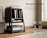 FITUEYES Designerski gramofon, stół z drewna, metalu, stojak na gramofony, 120 płyt, kompaktowy gramofon, regał do salonu, pokoju muzycznego