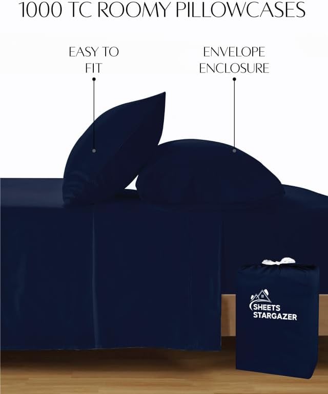 Miniatura 2 de Juego de 4 fundas de almohada de 1000 hilos 100% algodón egipcio, 100% algodón de fibra larga, transpirable, suave tejido satinado, fundas de