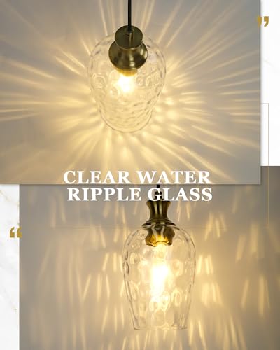 Image of Gold Pendant Lights Kitchen Island with Hammered Clear Glass