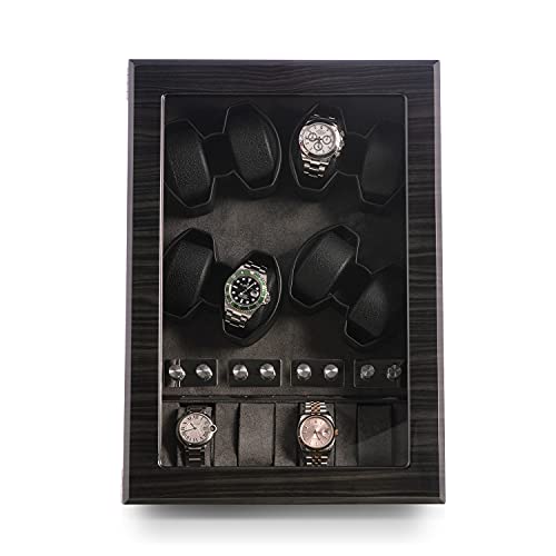 Bey-Berk Luxury Designer Watch Winder for 8 Automatic Watch and Watch Storage, High Lacquer Ash Wood, Sensored Door, Multi Settings (Grey, 8 Slot)