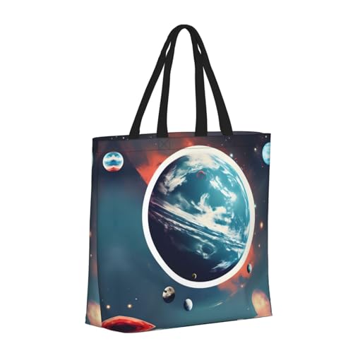 Space Planet Earth Print Women Reuseable Handbag, Grocery Bag Foldable For Shopping Travel Activity2