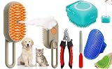 Bekin 4‑in‑1 Pet Grooming Set – Bath Brush Steam Brush 3 in 1 Water Brush Brush + Silicone Bath & Massage Tool + Adjustable Rubber Bath Scrubber + Ergonomic Nail Clippers – for Dogs & Cats