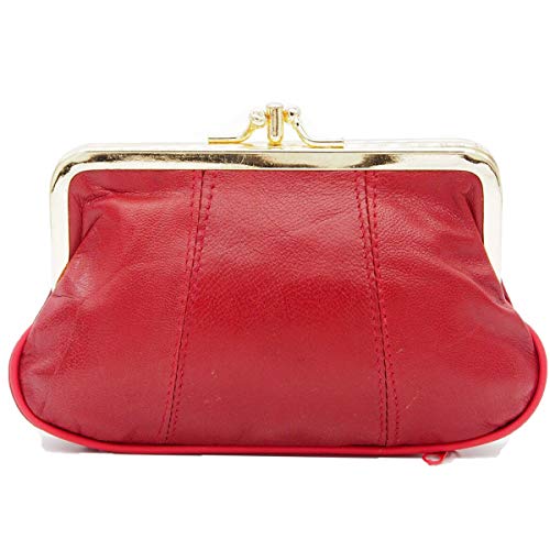 Monedero para Mujer con Cierre de Clic clac, 2 Compartimentos, Bolsillo con Cremallera, Piel de Cordero, 14,5 x 9 x 3,5 cm