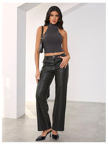 Image of MakeMeChic Women's Y2k Halter Mock Neck Top Going Out Sleeveless Backless Knit Top