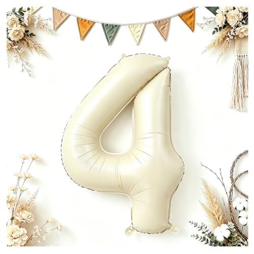 Image of 40 Inch Cream Number 4 Balloon Beige Boho Neutral Party Decoration