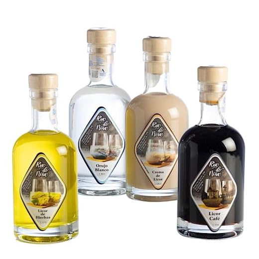 Pack 4 Licores 20 CL Ria da Noia Galicia - Licor de Hierbas + Orujo Blanco + Crema de Licor + Licor de Café. Regalo original con embalaje en caja de cartón. Licores de Origen Gallego