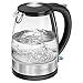 Produktbild Bomann WKS 6026 G CB Wasserkocher, bis zu 1,7 L Füllmenge, verriegelter Edelstahldeckel mit Einhandbedienung, 360° drehbare Steckverbindung, Glas-/Edelstahlgehäuse, schwarz/Edelstahl