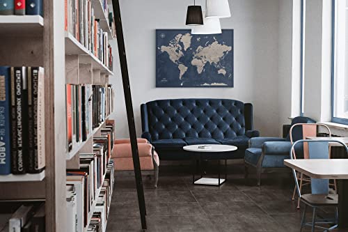 Travel Map With Pins World Personalized On Canvas | Premium Push Pin Travel Map | Black And White World Map In Various Color And Size Options | 24" X 32" Up To 40" X 53" #TOP1