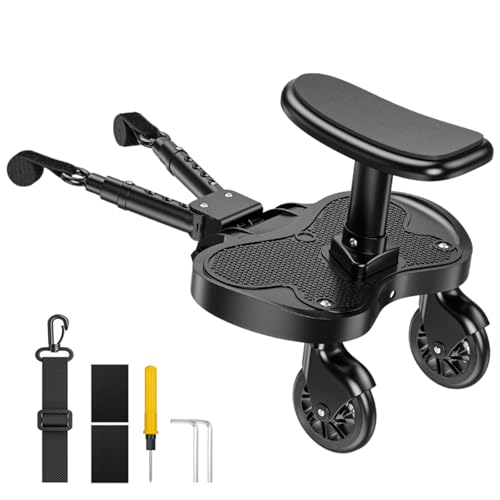 Pedana per passeggino, universale, con seduta grande, per bambini di 2-6 anni (portata 25 kg), altezza regolabile,...